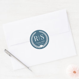 Simple Moody Ocean Blue Monogram Runder Aufkleber
