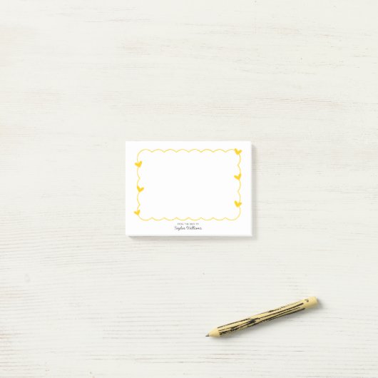 Simple Mustard Wavy Border Heart Stationery Post-it Klebezettel (Auf Schreibtisch)
