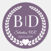 Simple Muted Amethyst Purple Monogram Wedding Runder Aufkleber (Vorderseite)