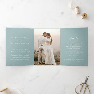 Simple Mutes Blue Foto Elegante Hochzeit Dreifach Gefaltete Einladung