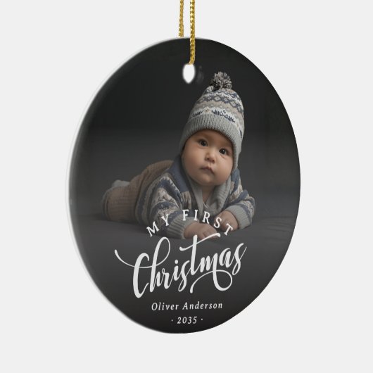 Simple My First Christmas Calligraphy Script Photo Keramik Ornament (Rechts)