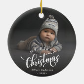 Simple My First Christmas Calligraphy Script Photo Keramik Ornament (Hinten)