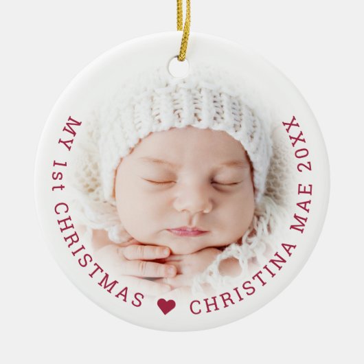 Simple My I I Christmas Red Script Joy Foto Keramik Ornament (Vorne)