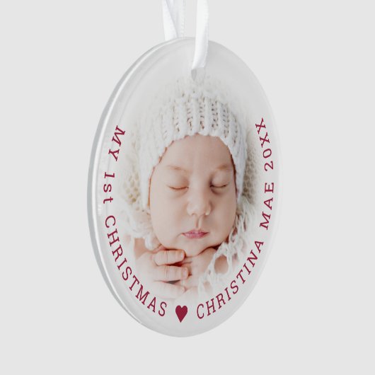 Simple My I I Christmas Red Script Joy Foto Ornament (Vorderseite)