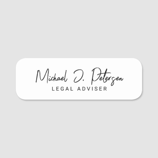 Simple name script professional basic white namensschild (Vorderseite)