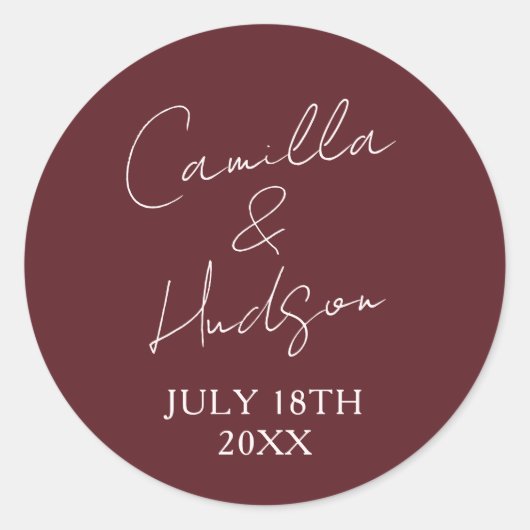 Simple Names Wedding Date Favor Envelope Runder Aufkleber (Vorderseite)