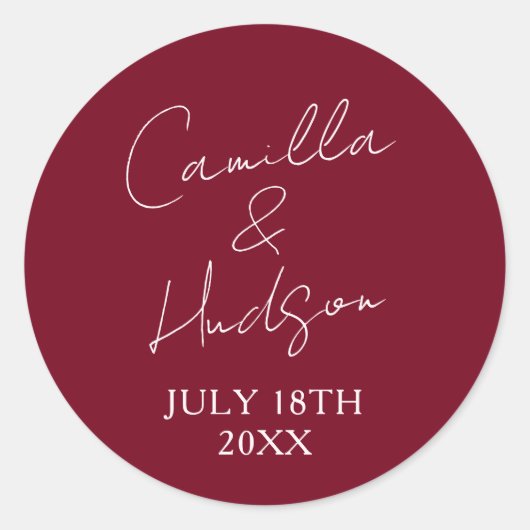 Simple Names Wedding Date Favor Envelope Runder Aufkleber (Vorderseite)