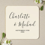Simple Natural White Script Minimalist Wedding Quadratischer Aufkleber<br><div class="desc">These Simple Natural White Script Minimalist Wedding Square Stickers are the perfect finishing touch for your special day. Customize them with the names of the bride and groom,  along with the date,  for a personalized touch that will impress your guests.</div>
