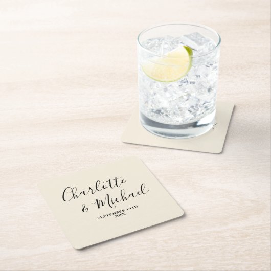 Simple Natural White Script Minimalist Wedding Rechteckiger Pappuntersetzer (Vor Ort)