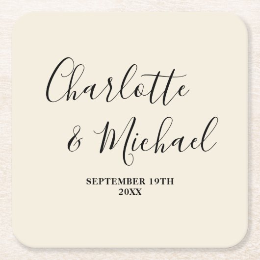 Simple Natural White Script Minimalist Wedding Rechteckiger Pappuntersetzer (Vorderseite)