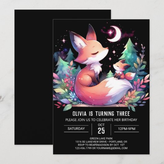 Simple Nature Fox Geburtstag digital Einladung (Vorne/Hinten)