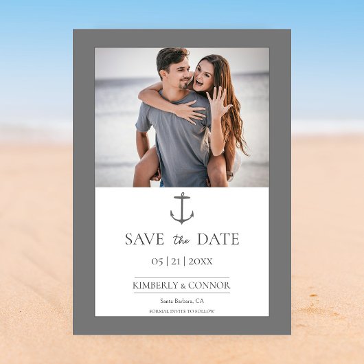 Simple Nautic Anchor Foto Save the Date | Grau