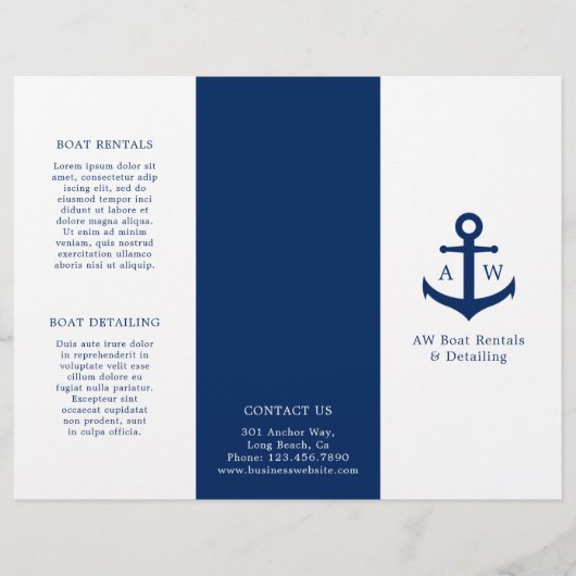 Simple Nautic Anchor Navy Blue Trifold Broschüre (Vorderseite)