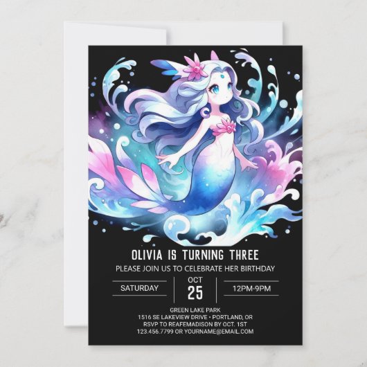 Simple Nautical Mermaid Birthday Einladung (Vorderseite)