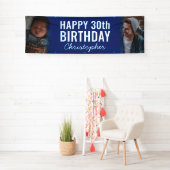 Simple Navy Blue 2 Foto Happy Birthday Party Banner (Insitu)