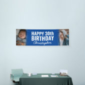 Simple Navy Blue 2 Foto Happy Birthday Party Banner (Messeveranstaltung)