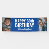 Simple Navy Blue 2 Foto Happy Birthday Party Banner (Horizontal)