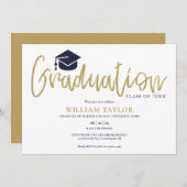 Simple Navy Blue and Gold Script Graduation Party Einladung (Vorne/Hinten)