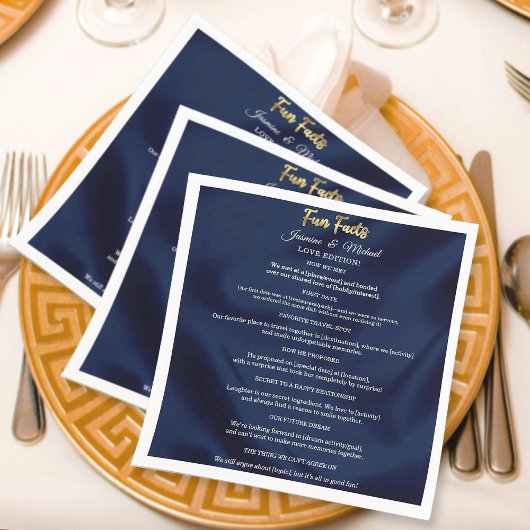 Simple Navy Blue & Gold Wedding Trendy Fun Facts   Serviette