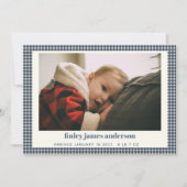 Simple Navy Blue Kariert Baby Foto Custom Birth Ankündigung (Vorderseite)