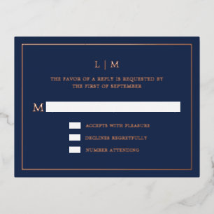 Simple Navy Blue Monogram Elegant Wedding UAWG Folie Einladungspostkarte
