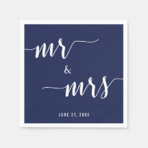 Simple Navy Blue Mr. und Mrs. Wedding Napkins