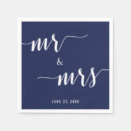 Simple Navy Blue Mr. und Mrs. Wedding Napkins Serviette