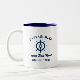 Simple Navy Blue Personalisiert Captain Bootname Zweifarbige Tasse