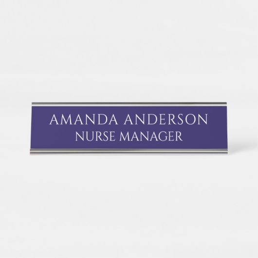 Simple Navy Blue Personalized Name Nurse Manager Schreibtischnamensplakette (Vorderseite )