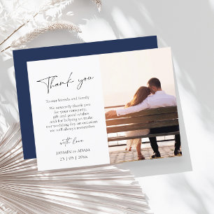 Simple Navy Blue Script Foto Hochzeit Vielen Dank Postkarte