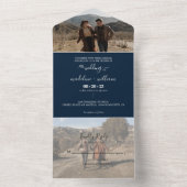 Simple Navy Blue Trendy Foto Wedding All In One Einladung (Innen Boden)