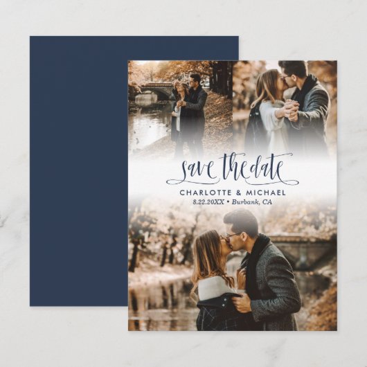 Simple Navy Blue Wedding Foto Save the Date Ankündigung (Vorne/Hinten)
