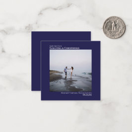 Simple Navy Blue Wedding Save the Date Foto Mini Mitteilungskarte