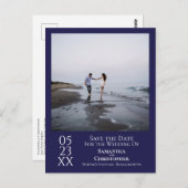 Simple Navy Blue Wedding Save the Date Foto Postkarte (Vorne/Hinten)