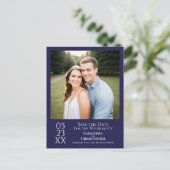 Simple Navy Blue Wedding Save the Date Foto Postkarte (Stehend Vorderseite)