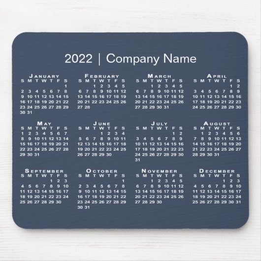 Simple Navy Blue White 2022 Calendar Company Name Mousepad (Vorne)