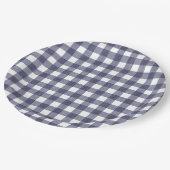 Simple navy gingham paper plates pappteller (Schrägansicht)