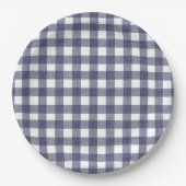 Simple navy gingham paper plates pappteller (Vorderseite)