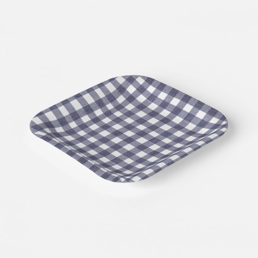 Simple navy gingham paper plates pappteller (Gewinkelt)
