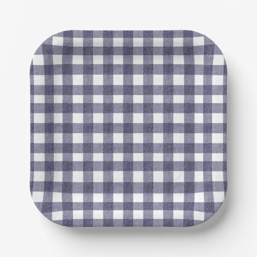 Simple navy gingham paper plates pappteller (Vorderseite)