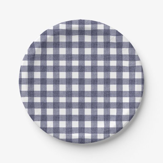 Simple navy gingham paper plates pappteller (Vorderseite)