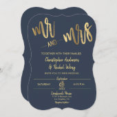 Simple Navy Gold Script Mr. and Mrs. Wedding Einladung (Vorne/Hinten)