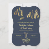 Simple Navy Gold Script Mr. and Mrs. Wedding Einladung (Vorderseite)