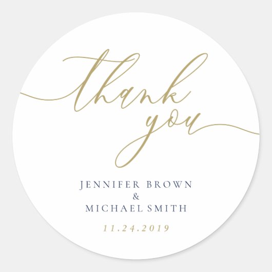 Simple Navy Gold vielen Dank Runder Aufkleber (Vorderseite)