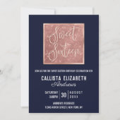 Simple Navy Rose Gold Glitzer Geo Foto Sweet 16 Einladung (Vorderseite)