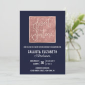 Simple Navy Rose Gold Glitzer Geo Foto Sweet 16 Einladung (Stehend Vorderseite)
