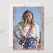 Simple Navy Rose Gold Glitzer Geo Foto Sweet 16 Einladung (Rückseite)