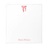 Simple Neon Red Bow Script Custom Name Script Notizblock (Vorderseite)