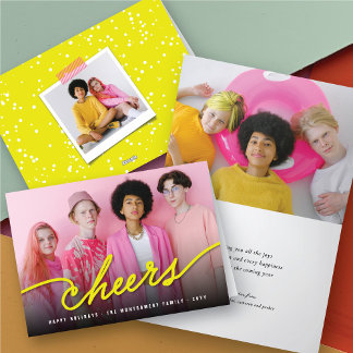 Simple Neon Yellow Cheers Calligraphy Script-Foto Feiertagskarte