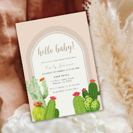 Simple Neutral Boho Cactus Arch Hello Baby Shower Einladung